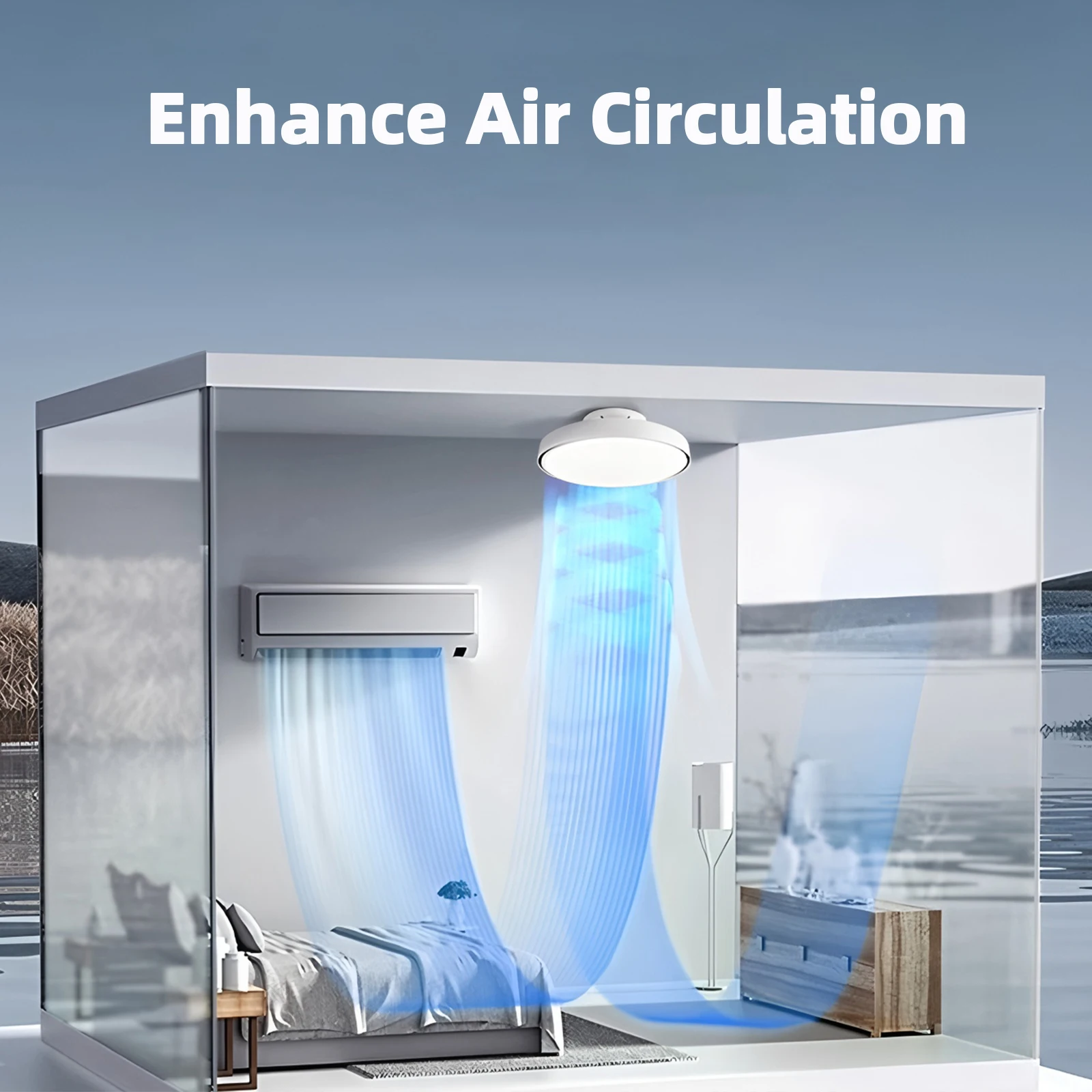 LED مصباح السقف مروحة عكس الضوء ثريا تركب بالسقف غير مرئية مروحة السقف الخالية من الشفرة مع ضوء التحكم عن بعد غرفة نوم مراوح كهربائية