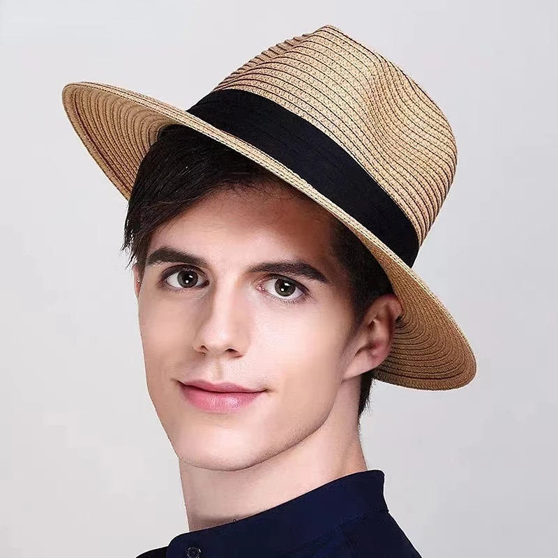 Große Größe 56-58 59-60 cm Neue Natürliche Panama Stroh Hut Sommer Männer Frauen Breite Krempe strand UV Schutz Fedora Sonnenhut Großhandel – Detail 10