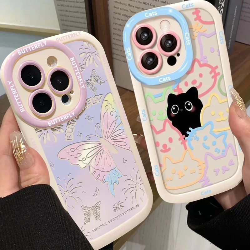 Cut Colorful Cat Butterfly Animal Phone Case For Infinix Hot 50 40 30i 20 Note 30 40 Pro Smart 9 8 7 Tecno Spark 10 Pro Cover
