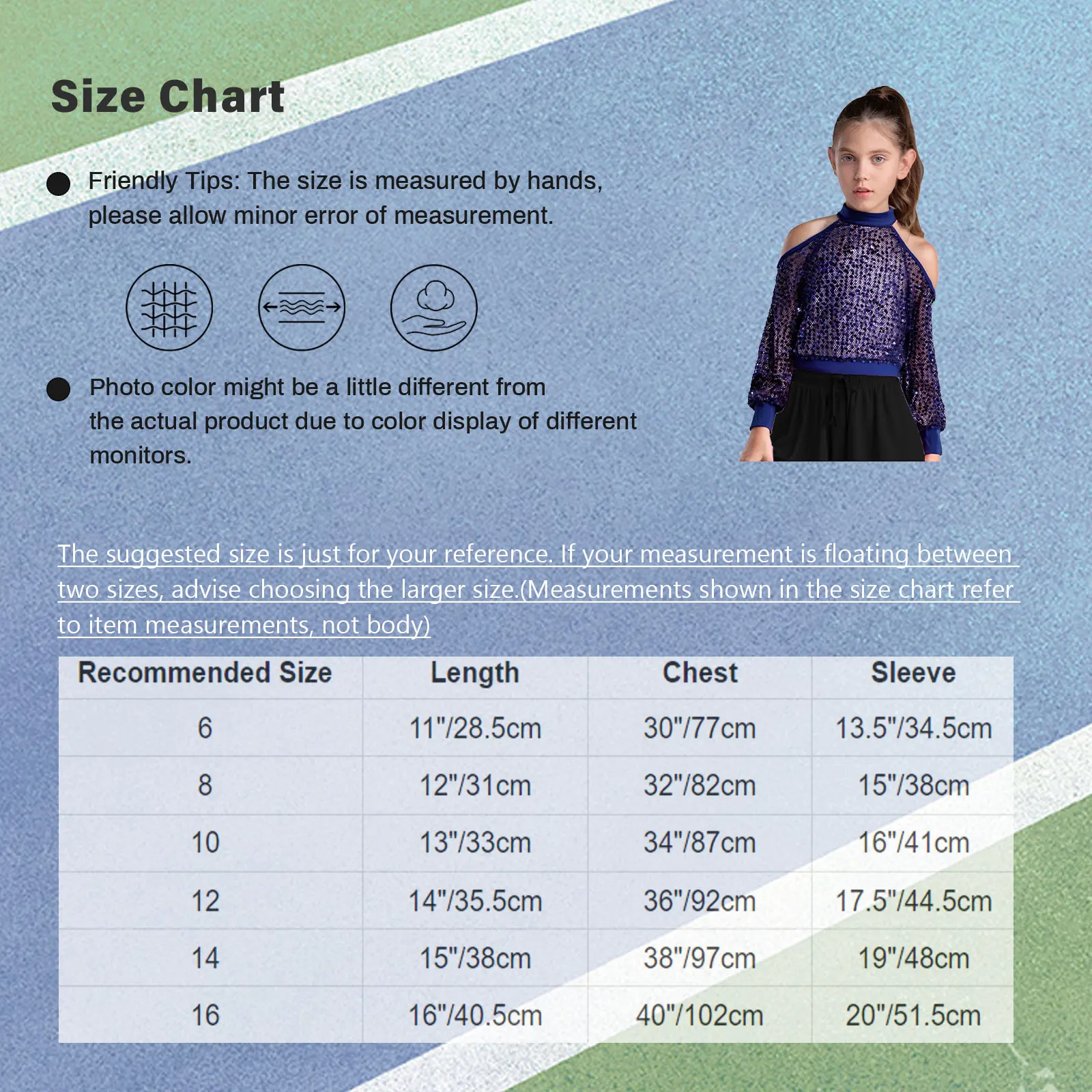 Kids Girls Cold Shoulder Hollow Out Mesh Blouse Long Sleeve Shiny Sequins See-Through Crop Top for Hip-hop Jazz Dance Stage Show