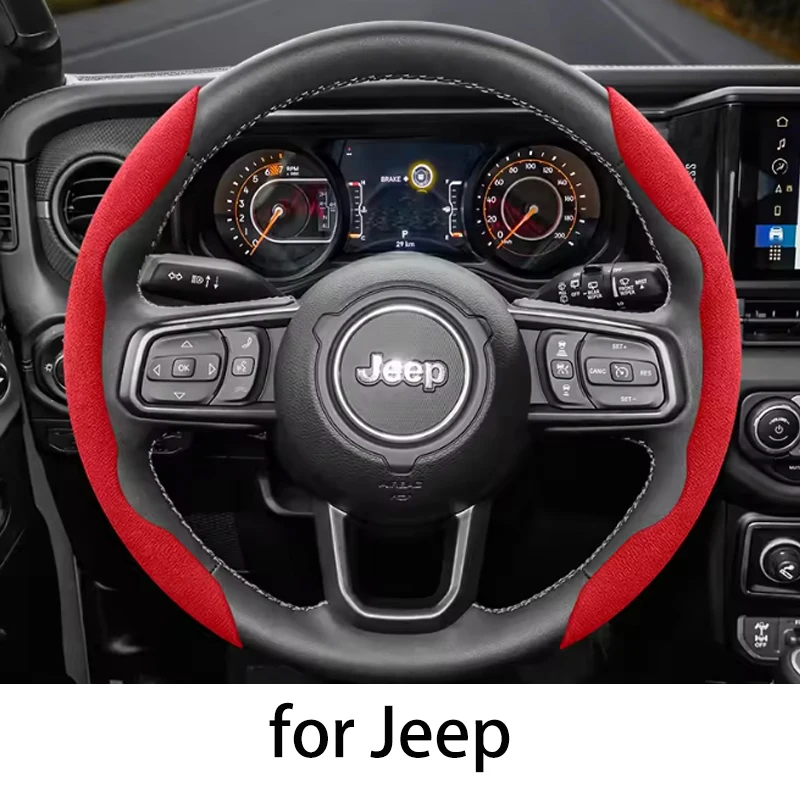 

for Jeep Anti-Slip Buckle Segmented Suede Steering Wheel Cover Suitable for Compass Renegade Wrangler Jk Jl Grand Cherokee Wj Xj