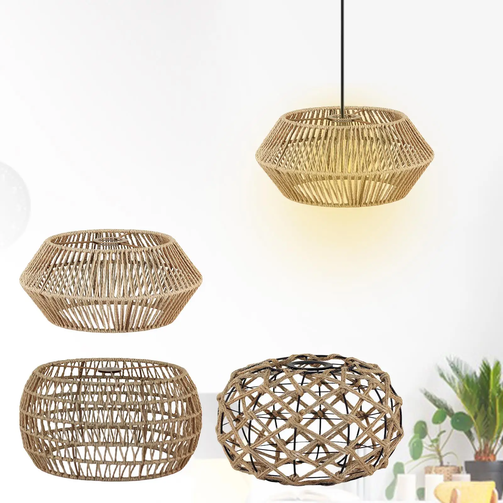 Paper Rope Lampshade Light Fixture Accessories Replacement Hand Weaved Wicker