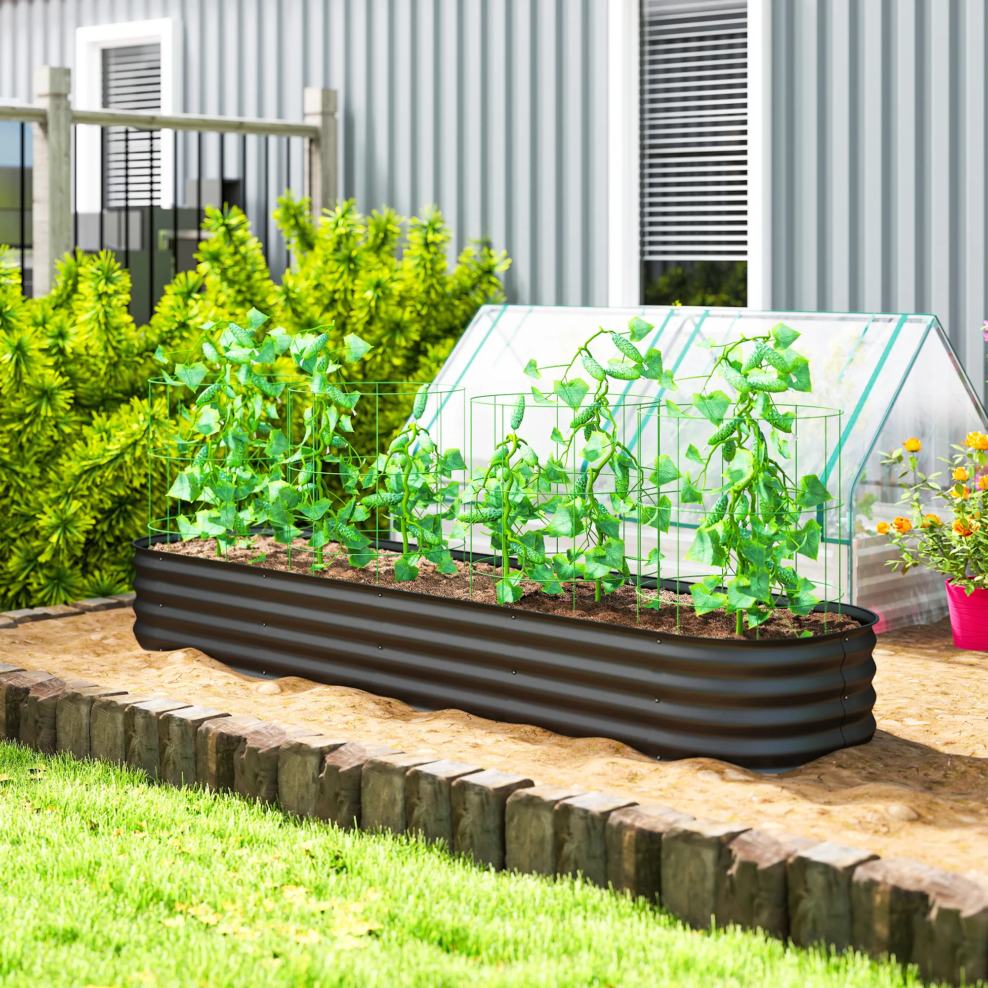 7.9' x 2' x 1' Galvanized Raised Garden Bed Kit, Metal Planter Box with Safety Edging, Dark Gray
