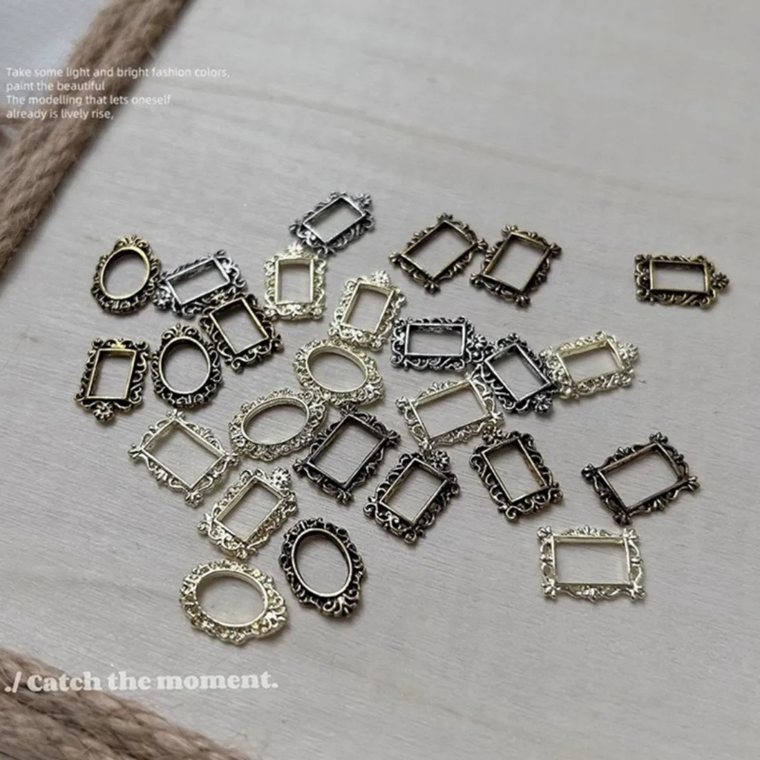 YYM 50PCS Minimalist Square Oval Photo Frame Alloy Nail Art Charms 3D Light Luxury Hollowed Frame Nail Decorations for DIY