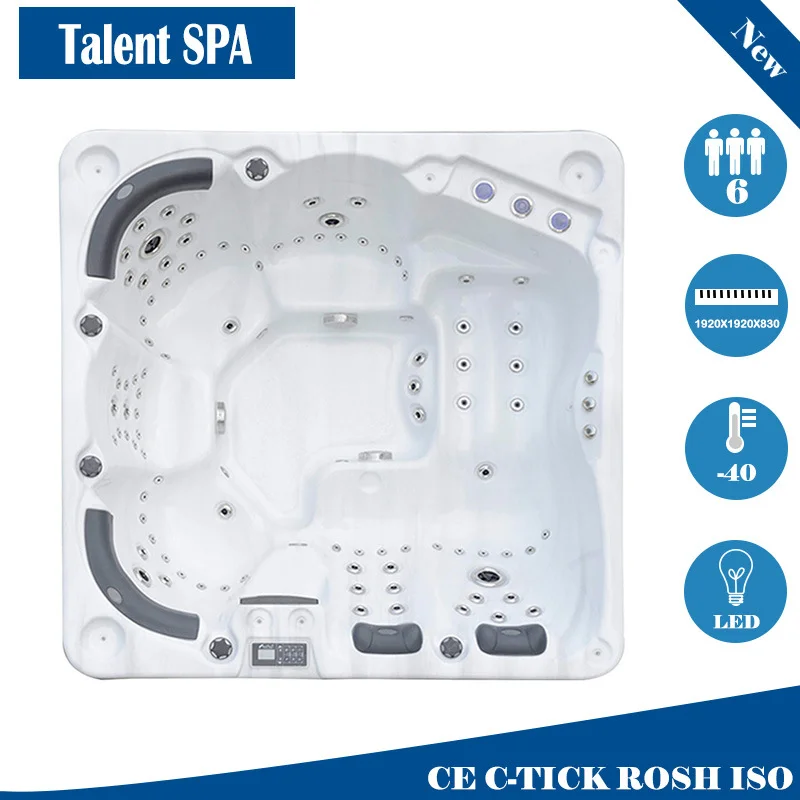 Hot Sale 6 Person Freestanding Outdoor Spa Bathtub with Air Jetted Massage Hotel Use Deep Soaking Tub