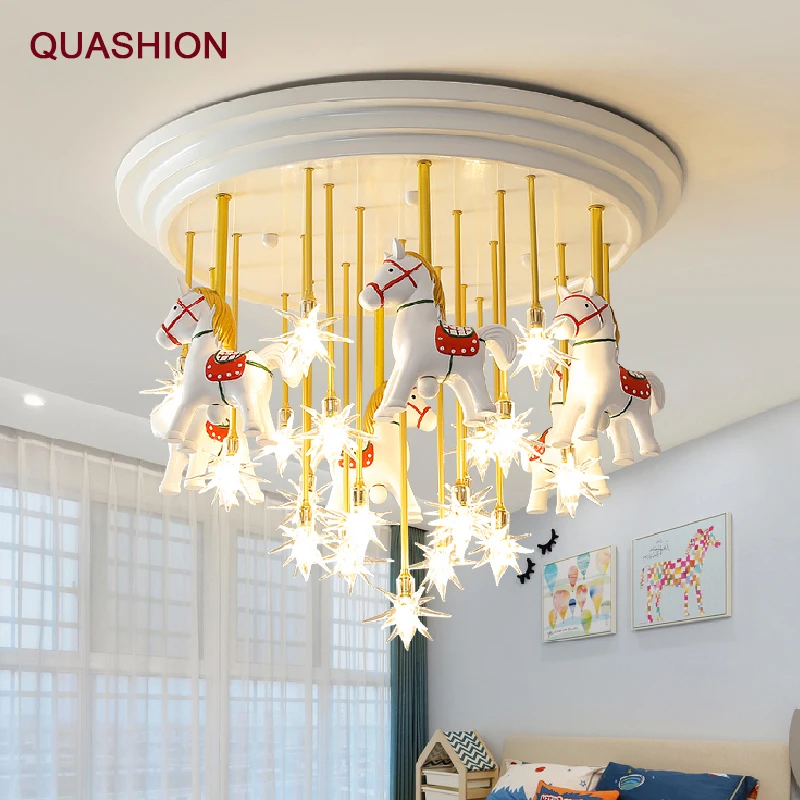 Dream Star Ceiling Children's Light Pegasus Cartoon Carousel Bedroom Chandelier Cute Boy And Girl Princess Room Lighting Modern