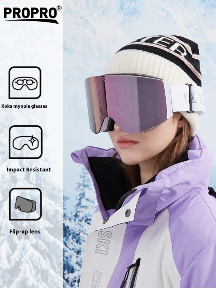 

PROPRO профессиональные мужские и женские лыжные очки, двухслойные противотуманные дышащие противотуманные очки высокой четкости с флип-магнитные очки для сноуборда