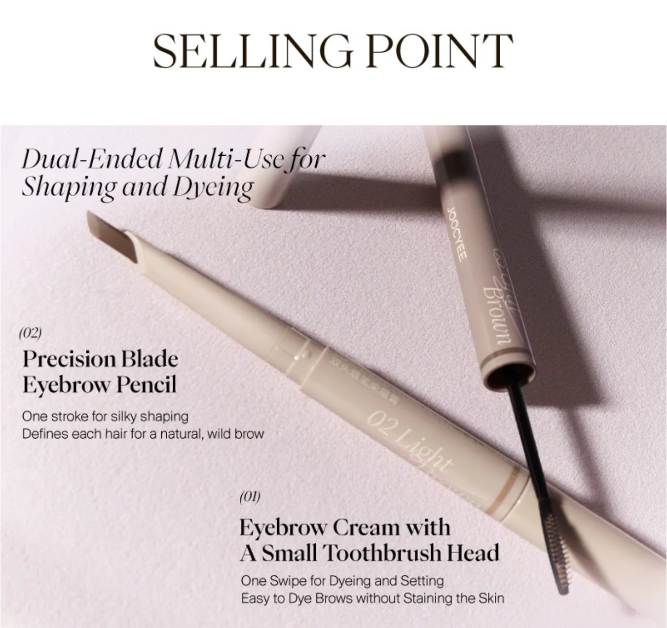 JOOCYEE Eyebrow Pencil Dual-Ended Eyebrow Pencil & Cream 2-In-1 Waterproof Long-lasting Defining Non-Caking 2in1 eye makeup