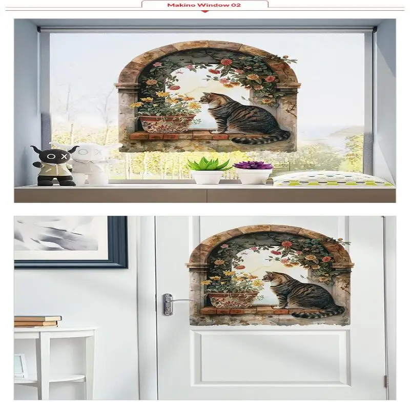 【CC】1pc Window Scenery Print Pvc Flat 2d Self Adhesive Simulation Wall Stickers Living Room Wall Art Decor