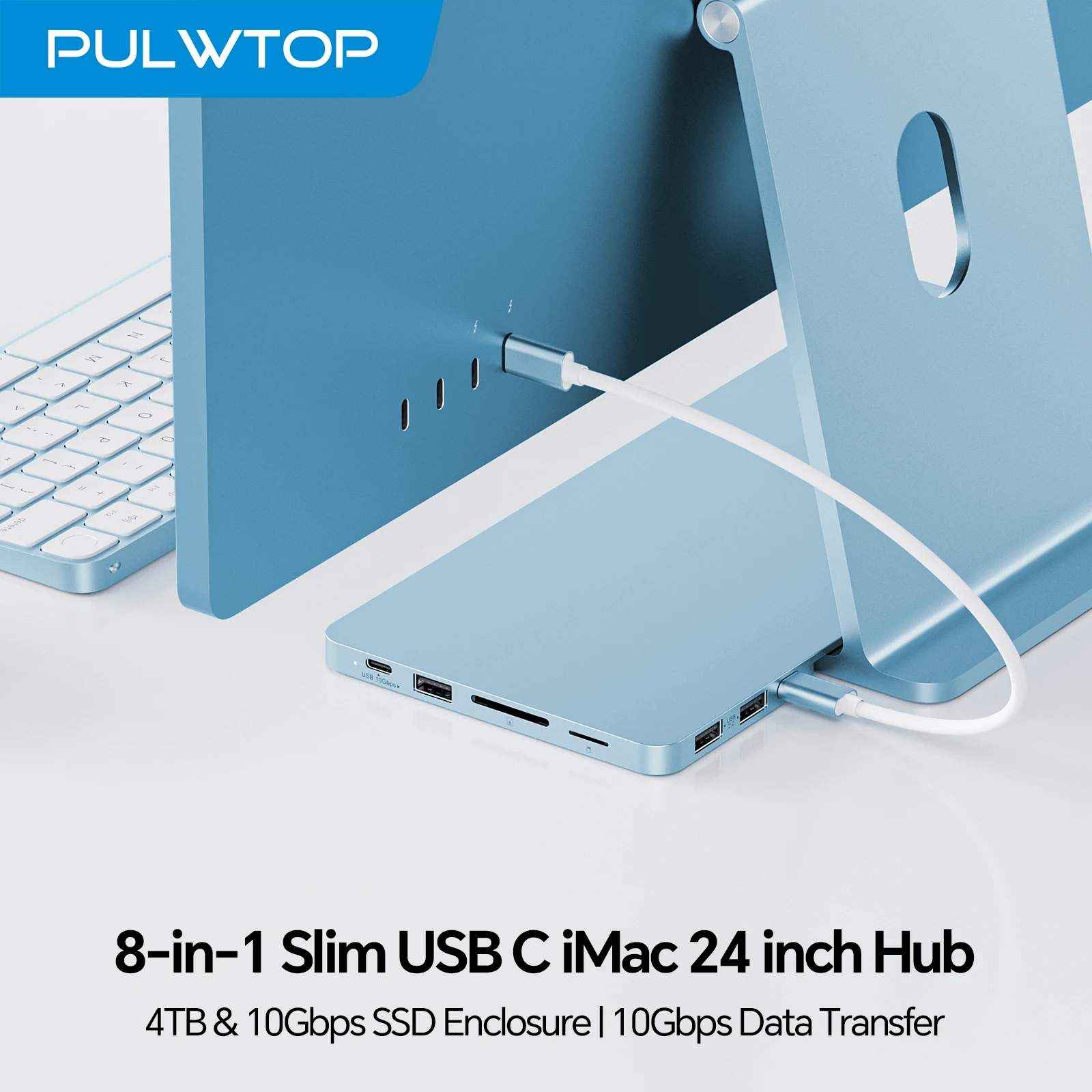 

PULWTOP iMac Accessories with M.2 SSD Expansion, USB A/C 3.2 10Gbps, USB A 2.0, SD/TF, iMac USB Hub for iMac 24 inch M1 M3 M4