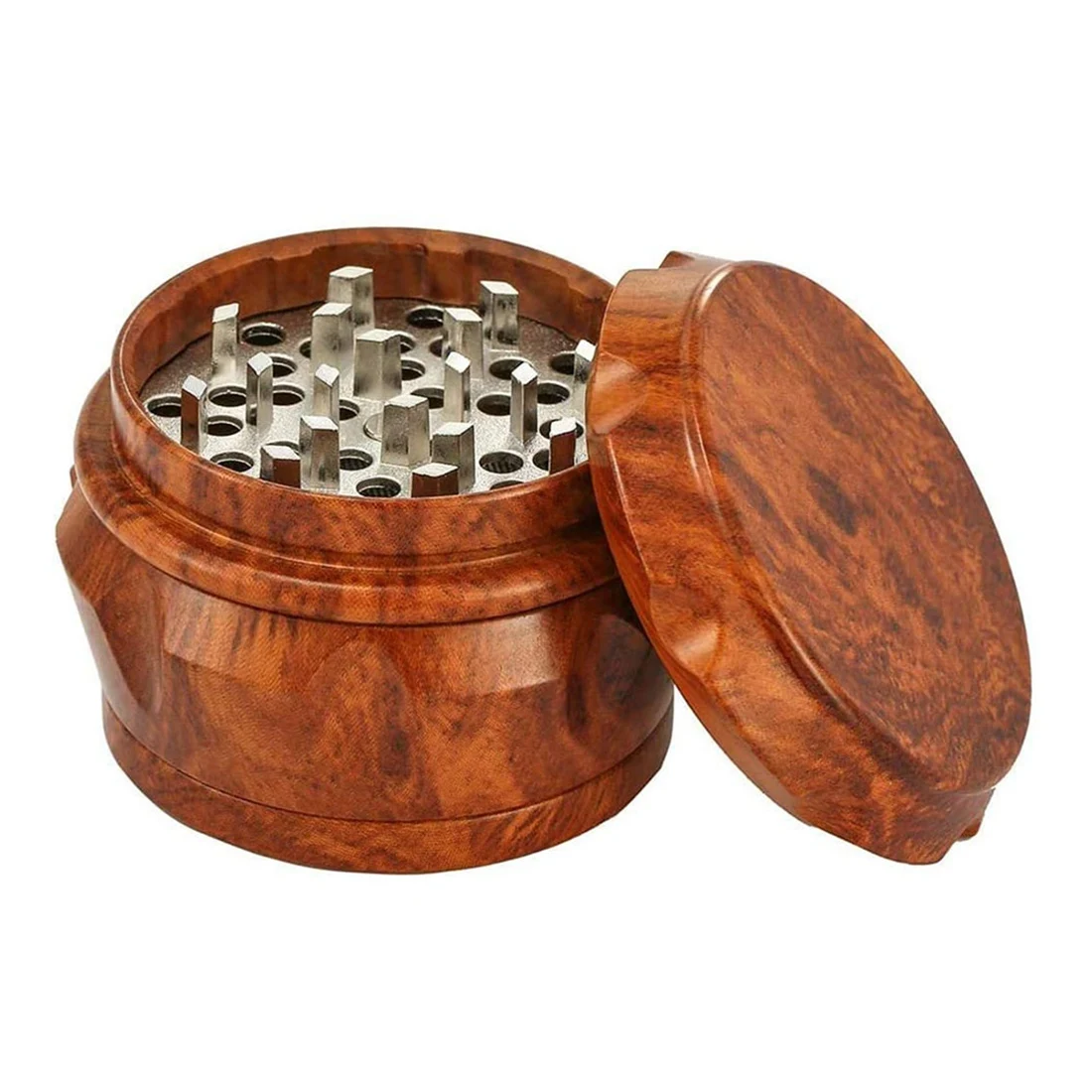 Wooden Grinder Large Capacity 4-Layer Grinder with Pollen Scraper Suitable for Home Kitchen Brown