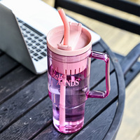 1200ml Korean Style Large Capacity Handle Plastic Straw Cup for Outdoor Sports Double Drinking Straw Kettle Girls Coffee Cup