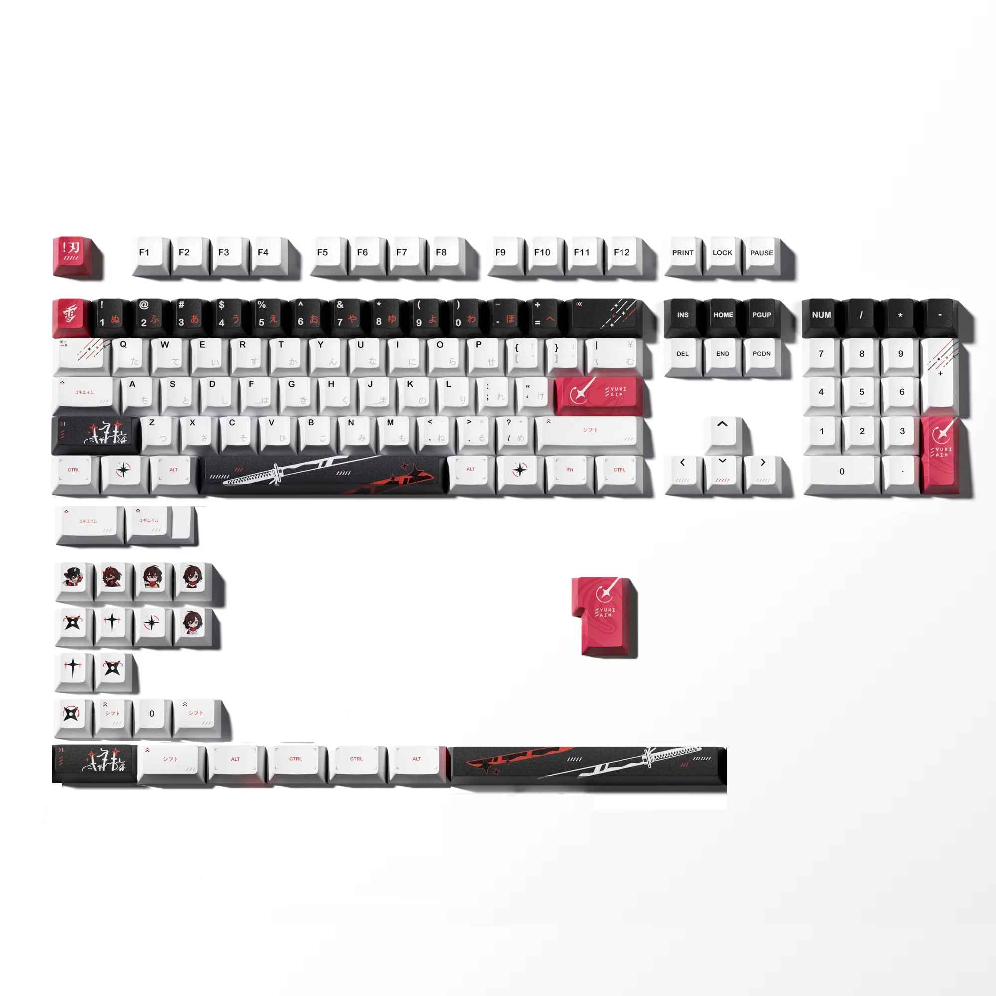 5 Sides Dye Sublimation PBT Keycaps Yuki Aim Anime Keycaps Japanese Layout Cherry Profile for Gateron MX Switch Gaming Keyboard