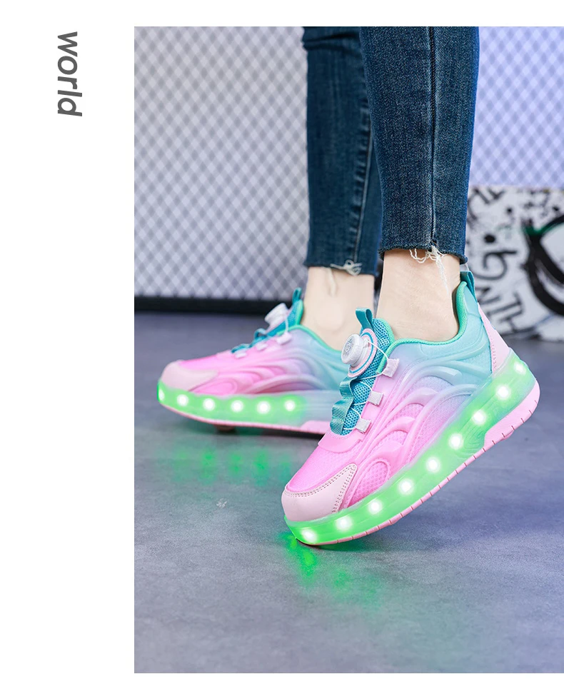 Kinder-Rollschuhschuhe für Jungen und Mädchen, leuchtende Turnschuhe, LED-Licht, leuchtend, Outdoor-Sport, Skateboard, 2 Räder, USB-Aufladung, Neu – Detail 11
