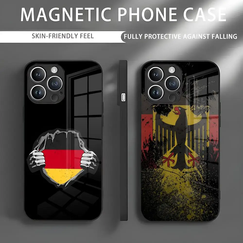 German Flag Phone Case Iphone 16 Pro Max Case 15 14 13 12 11 X XR XS XSMAX 8 Plus Mini Pro Max Glass Magnetic Phone Case