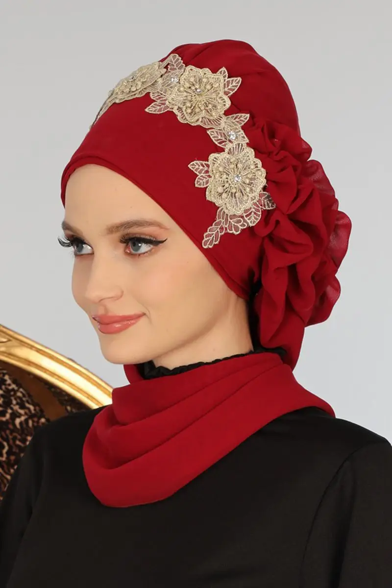 Accessories design chiffon ready turban burgundy