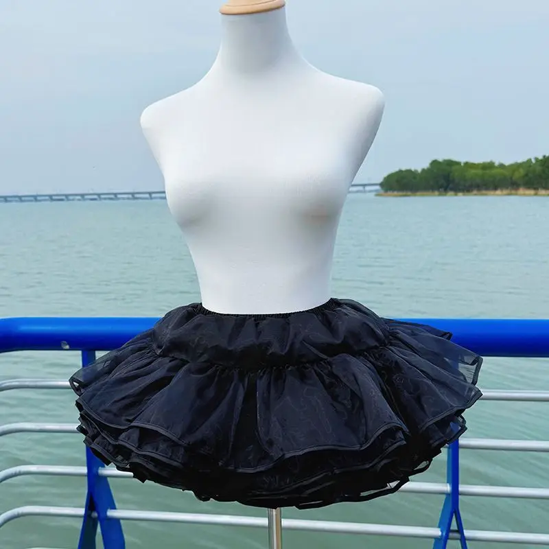 Kurzer Lolita-Petticoat, gewalttätiger Stil, ohne Knochen, weicher Mesh-Krinoline, flauschiger Pettiskirt für den Alltag, süße Lolita-Moderöcke, Schwarz – Detail 7