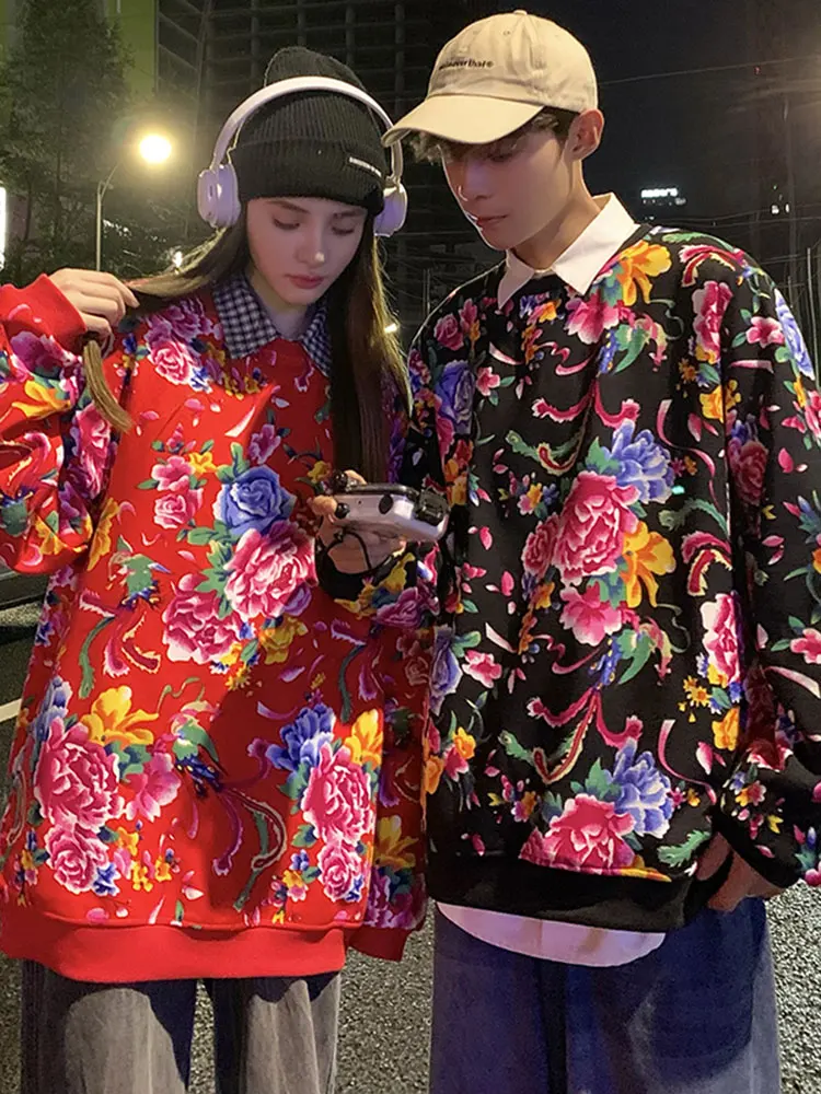 

Мужская толстовка с капюшоном Northeast Big Flower, повседневная, с длинным рукавом, модный дизайн, весна-осень, свободный крой, для пар, верхняя одежда