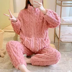 New Fashion Winter New Thickened Plush Coral Velvet Men Pajamas Flannel Zipper Sports Home Wear Keep Warm Men Two-Piece Suit