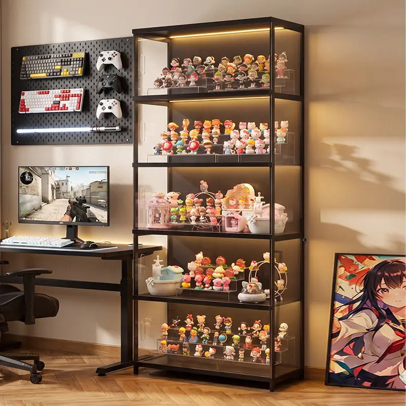 Illuminated Display Cabinet Toy Storage Box Dustproof Transparent Model Showcase Stand for  Blocks Home Decor Organizer