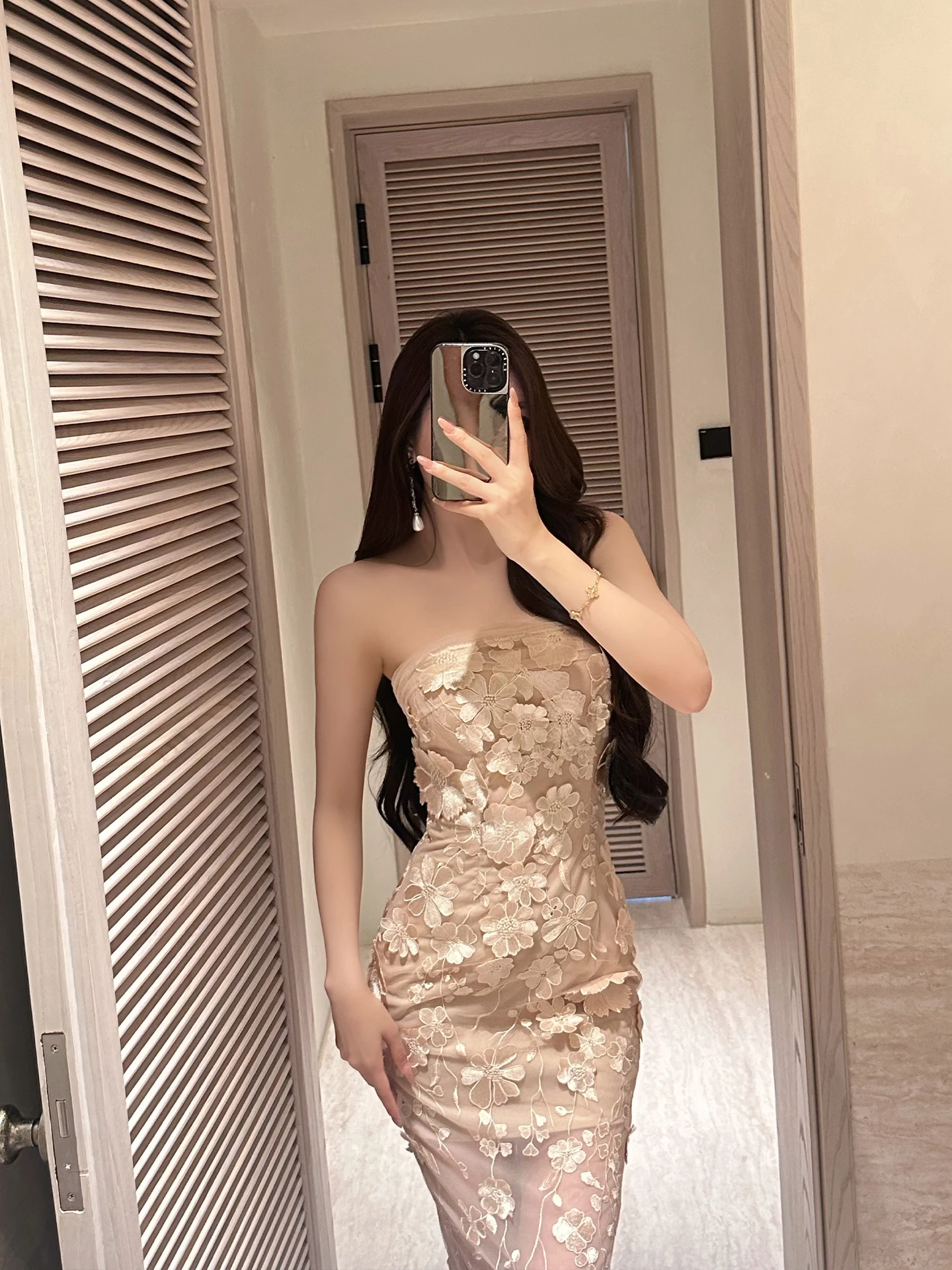  Lace Trim Bustier Dr Women's Summer Slim Fit High Waist Polyester Fabric No Stretch X-ape Silhouette Ba Zipper