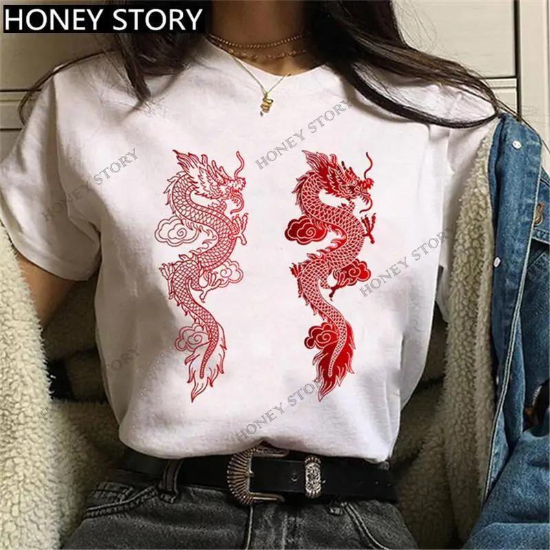 T-Shirt Imprimé Dragon Hip Hop pour Femme, Streetwear Peint, Ulzzang Harajuku, Estival