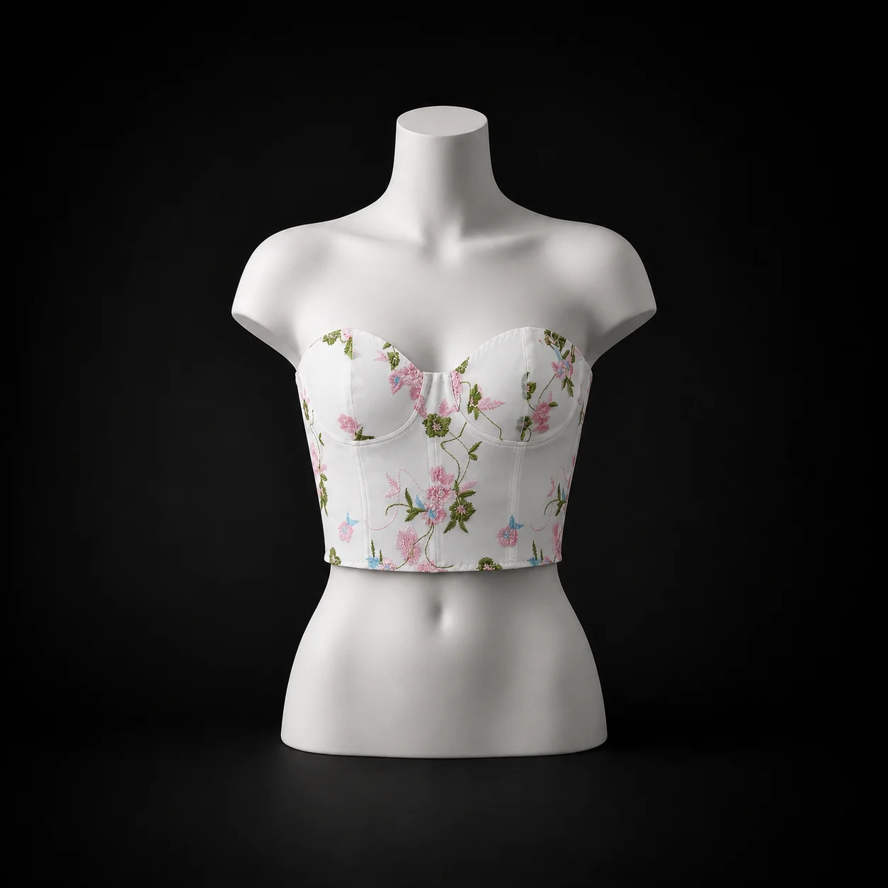 White Floral Corset Top Women's Embroidered Strapless Bustier Women Sweetheart Neck Form Fitting Cropped Tube Top
