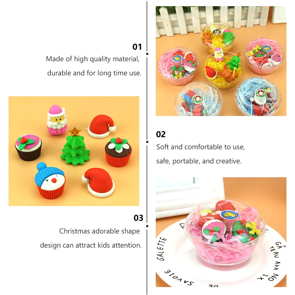 

12Pcs Christmas Eraser Adorable Shape Design Attracts Kids Attention Suitable for Students Drawing Writing School Eraser