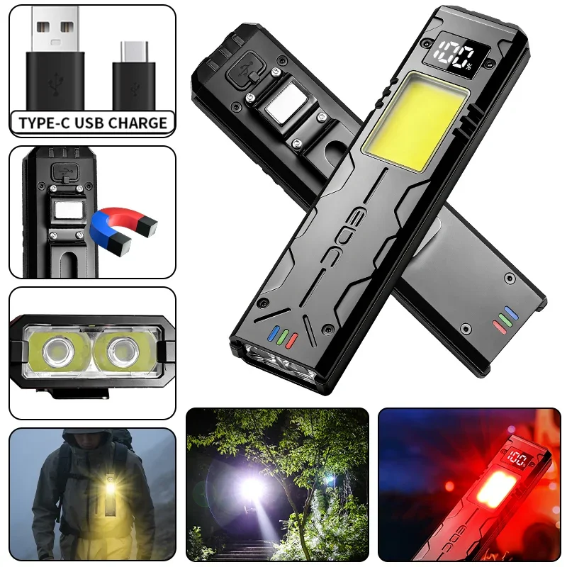 Neue EDC-Taschenlampe Multifunktionale Taktische Anzeige-Leuchte mit Clip und Magnet für Outdoor-Notfälle und Arbeit