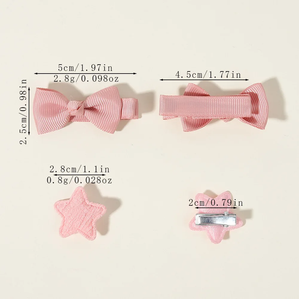 1set Cute Satin Ribbon Bow Hair Clips for Little Girls, Candy Color Star Decor Barrettes, Soft Non Damaging Bang Hair Pins