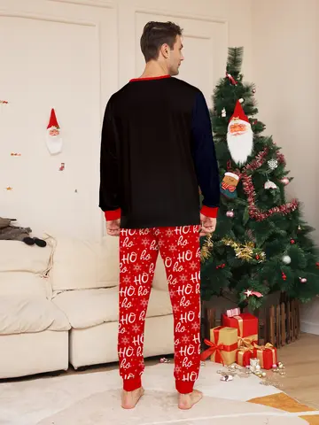 Festligt julpyjamasset för par: Svart med tomtehatt och 'God jul' + rött 'HO Ho'-mönster 10 best sales svart jultomteklänning - №8