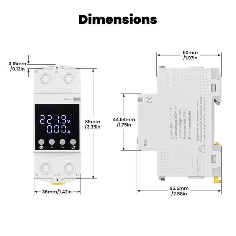 ABKQ-Tuya Wifi Slimme Stroomonderbreker 80A-Alarm Drempel Set Elektriciteitsmonitor V0 Brandwerende Brandvertragende APP Controle