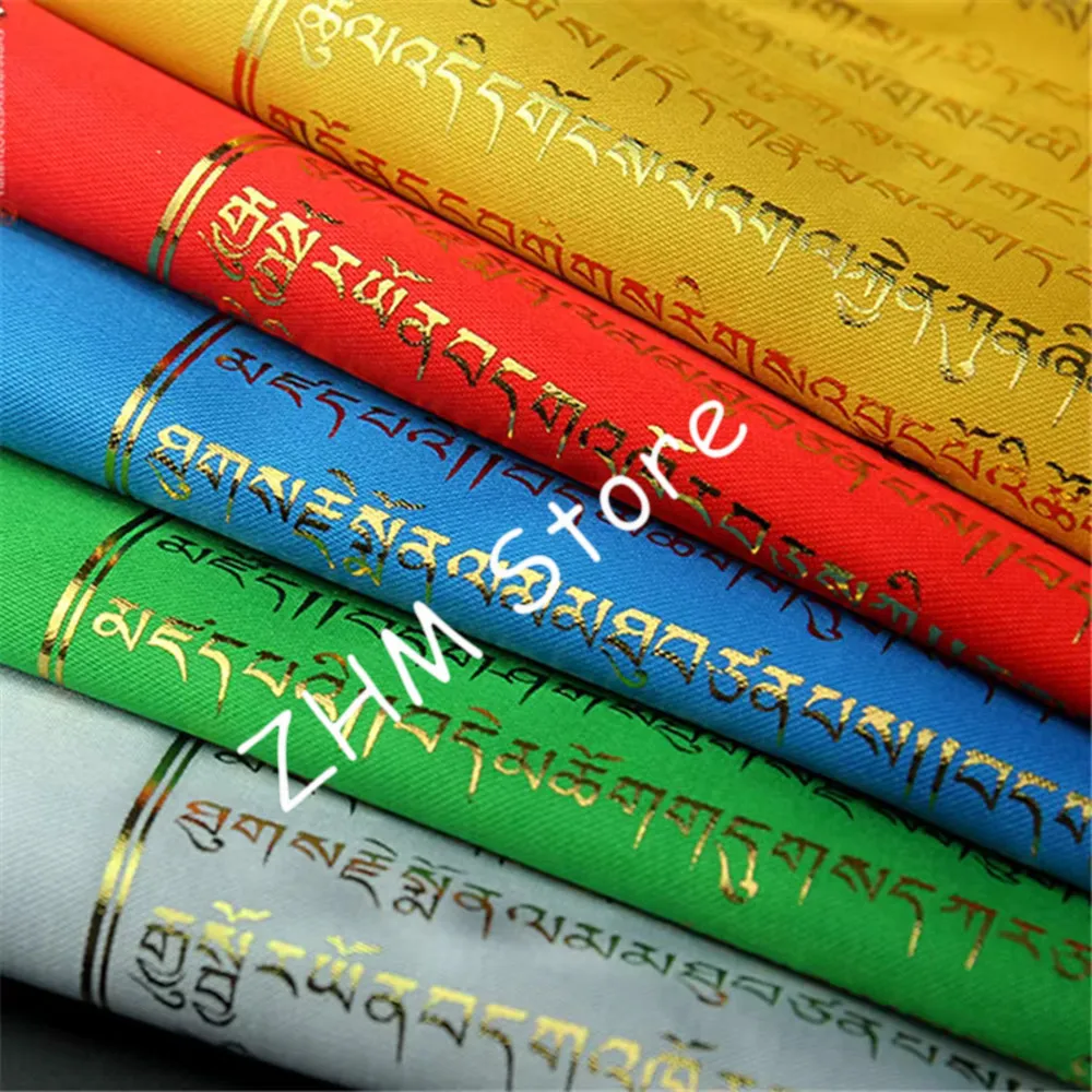 Tibetan White canopy Fomu heart mantra prayer flag silk five colors Print 6.5 Meters 20 pcs/string Religious Flags Scriptures