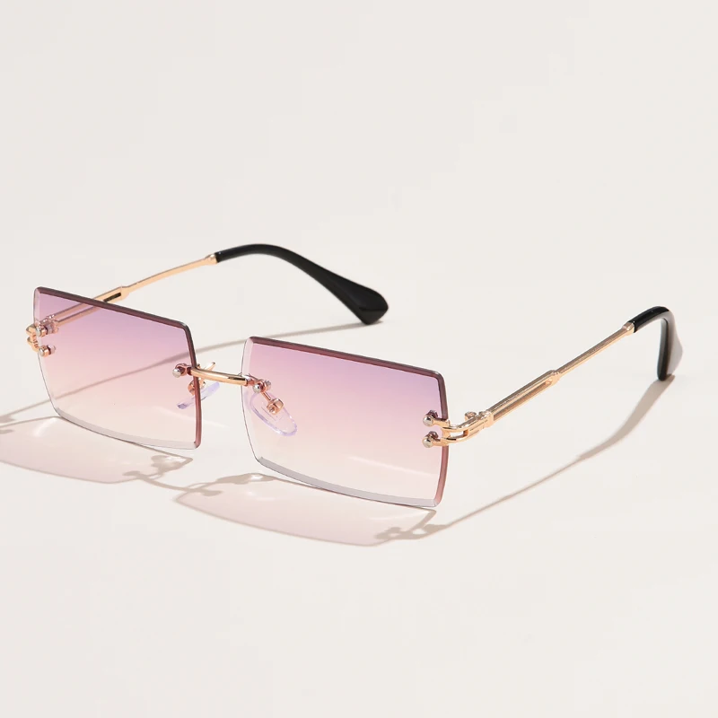 Mode Randloze Rechthoek Zonnebril Vrouwen Mannen Legering Trendy Merk Kleine Vierkante Zonnebril Gradiënt Zwarte Lens Tinten Uv400