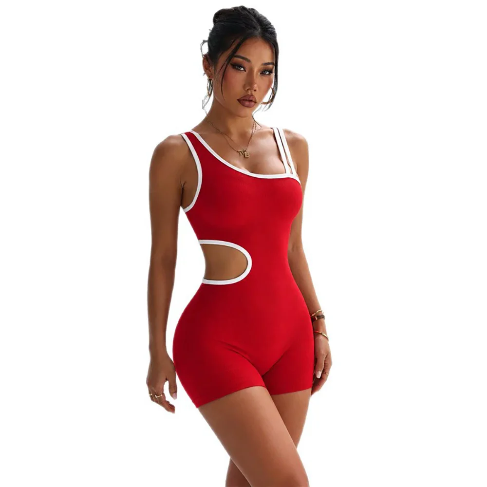 Fashion One-pcs Yoga Wear For Women Contrasting Colors Sexy Peach-Butt Shorts One-Piece Sports And Fitness Wear One-Piece Suit