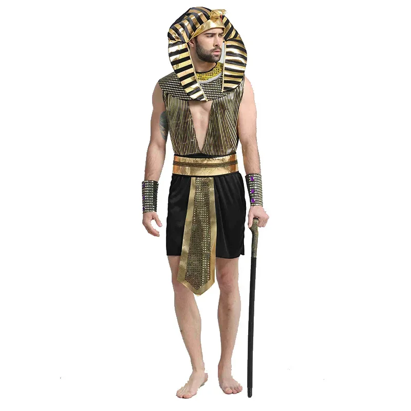 Costume da faraone egiziano dell'Antico Egitto di Halloween per uomo Re Cleopatra Regina Cosplay Festa di Carnevale Coppia medievale Abito da festa