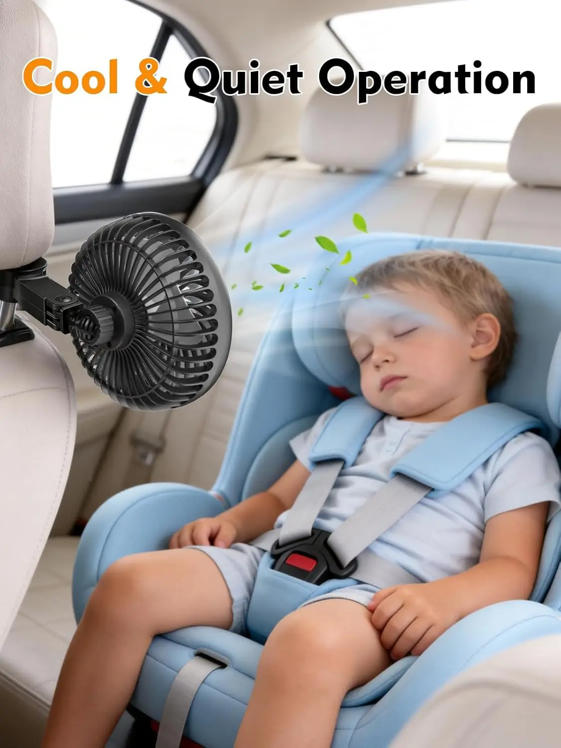 

USB Car Fans For Backseat：5.39in Portable Car Cooling Fan With 3 Speeds, Quiet Brushless Motor, Rotatable Air Ventilation For