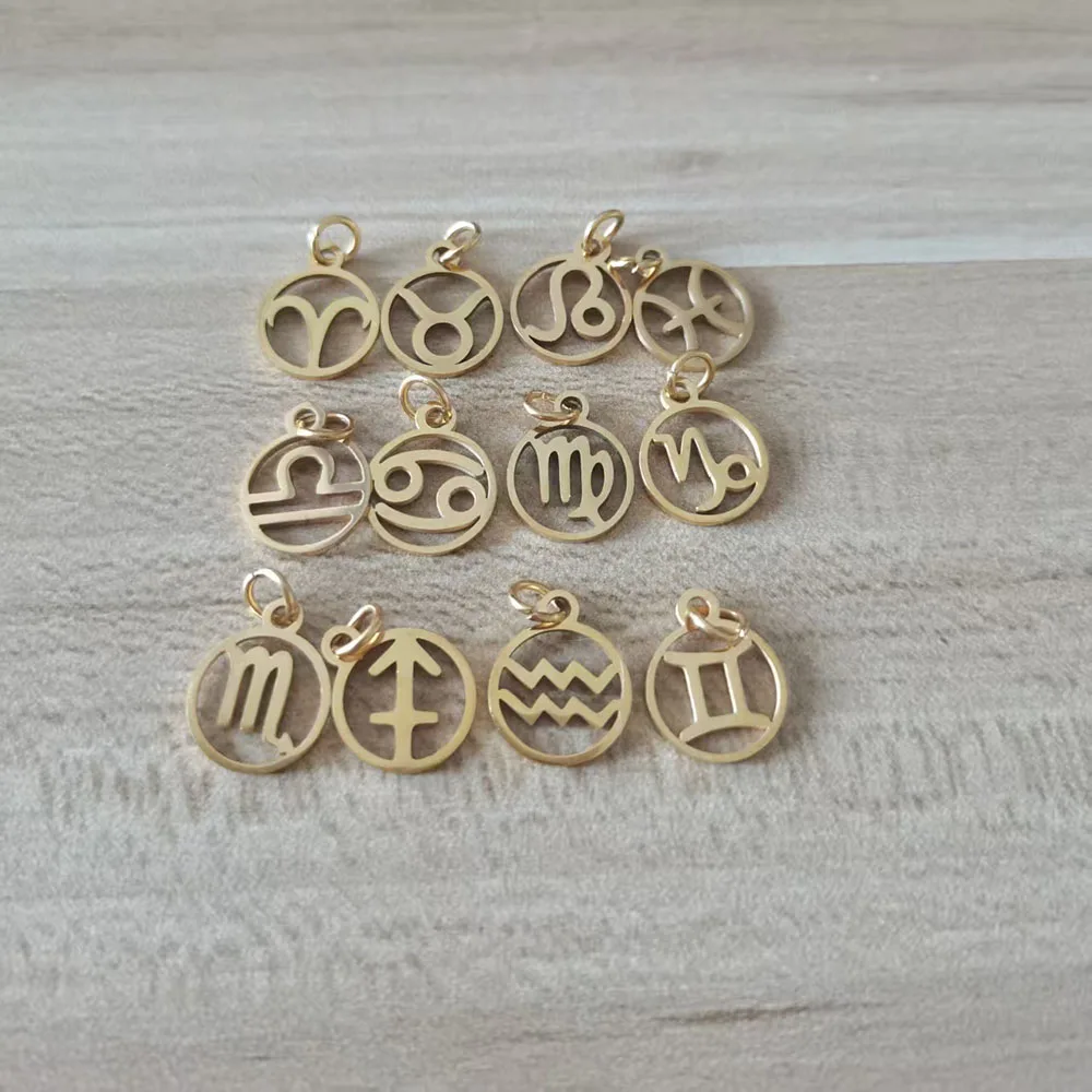 12pcs/lot Stainless Steel Zodiac Charm DIY Constellation Pendants with Jump Ring for Making Jewelry Accessories Wholesale
