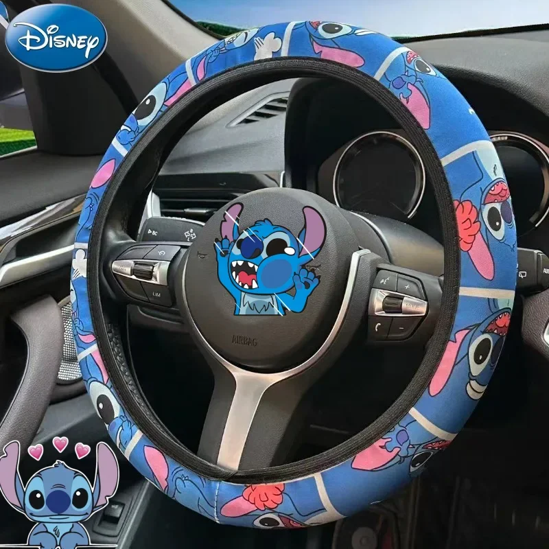 

15inch Lilo & Stitch Steering Wheel Protective Cover Disney Car Accessories Cute Stich Cartoon Character Print Decoration Gift