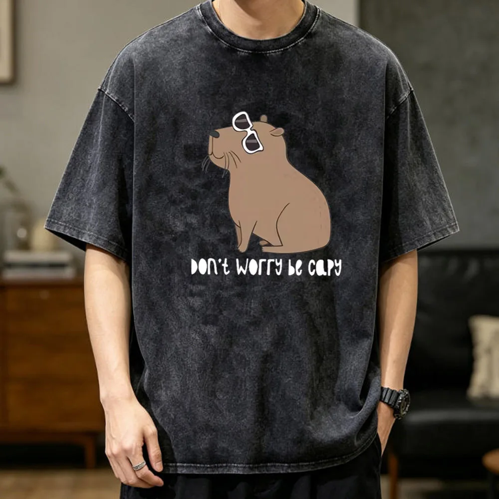 Capybara Vintage Washed cotton men Pop Culture Colorful Comfortable Grunge 2000s tshirt streetwear Comfortable Vintage 2000s