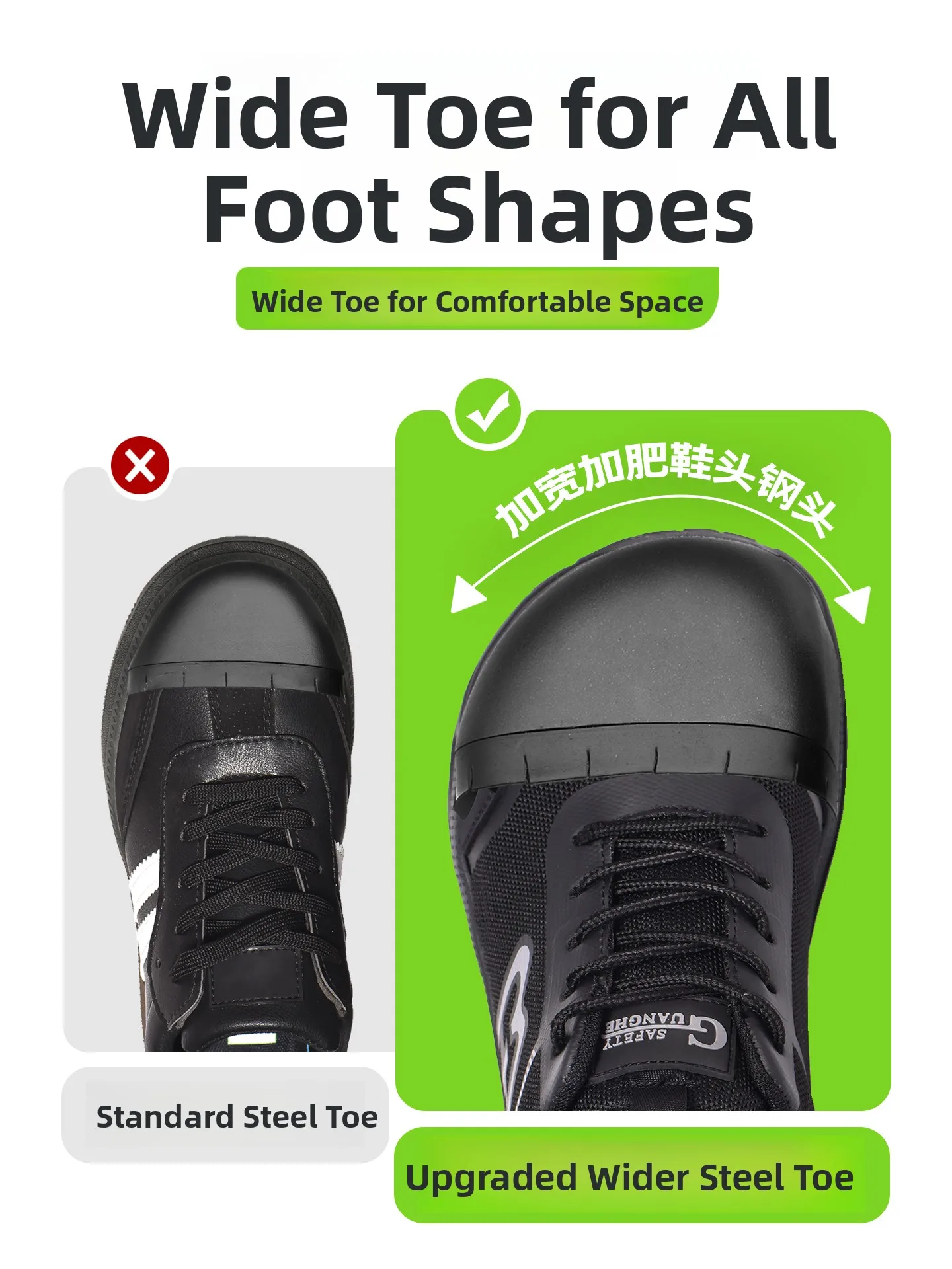 Men's Safety Shoes Wide Foot Lightweight New Style Steel Toe Anti Crush And Piercing Breathable All Seasons Comfortable Work ...