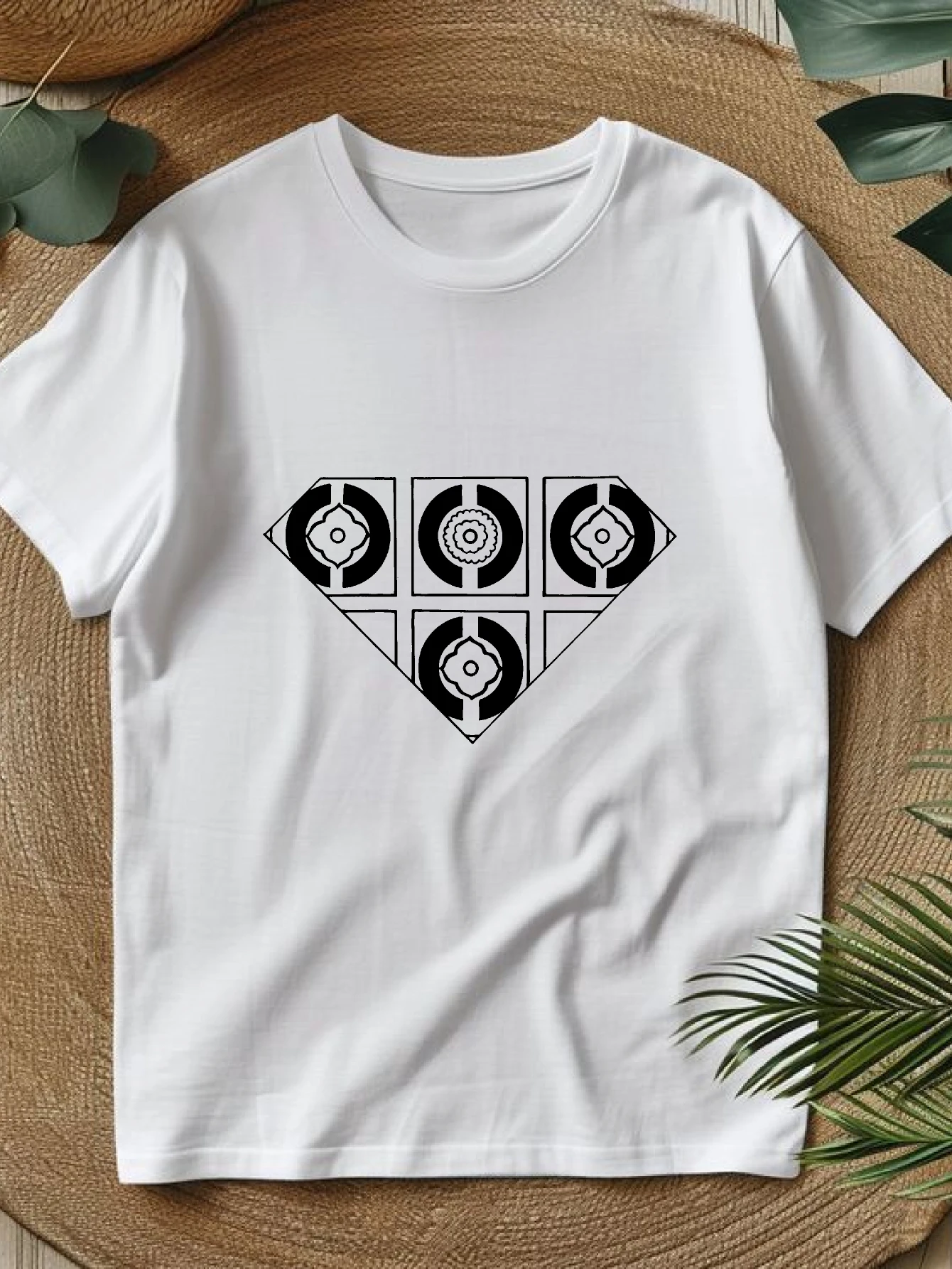 

Women's T-shirts Chinese style Casual four seasons summer Casual 100% cotton Geometric Vinyl Record Design Art printed tee Ba