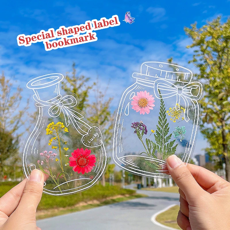 12pcs Creative Diy Bookmark For Students Transparent Plastic Wishing Bottle Shape Bookmark Scrapbook Sticker Material Small Gift