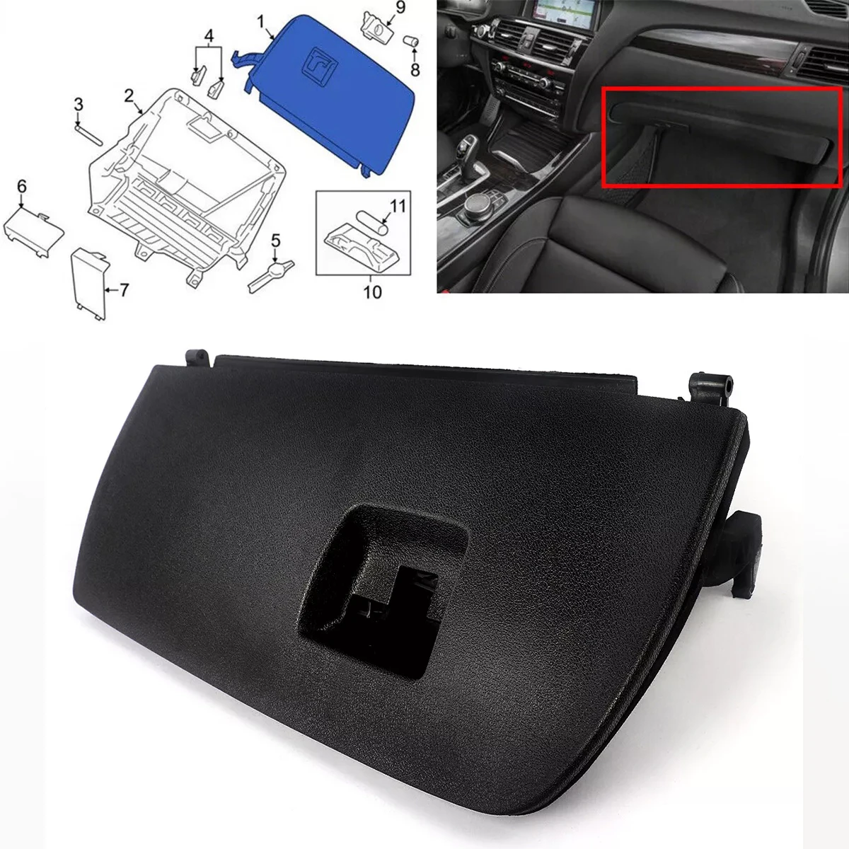 

New Dash Glove Box Door Lid Black For BMW X3 X4 F25 F26 2011-2018 Dash Glove Box Door Lid 51166839000 51169242086 LHD