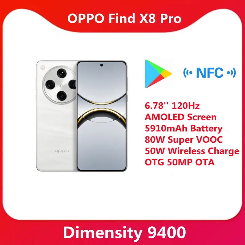 OPPO Find X8 Pro 5G Smart Phone 6.78'' 120Hz AMOLED Screen 5910mAh Battery 80W Super VOOC 50W Wireless Charge OTG 50MP OTA