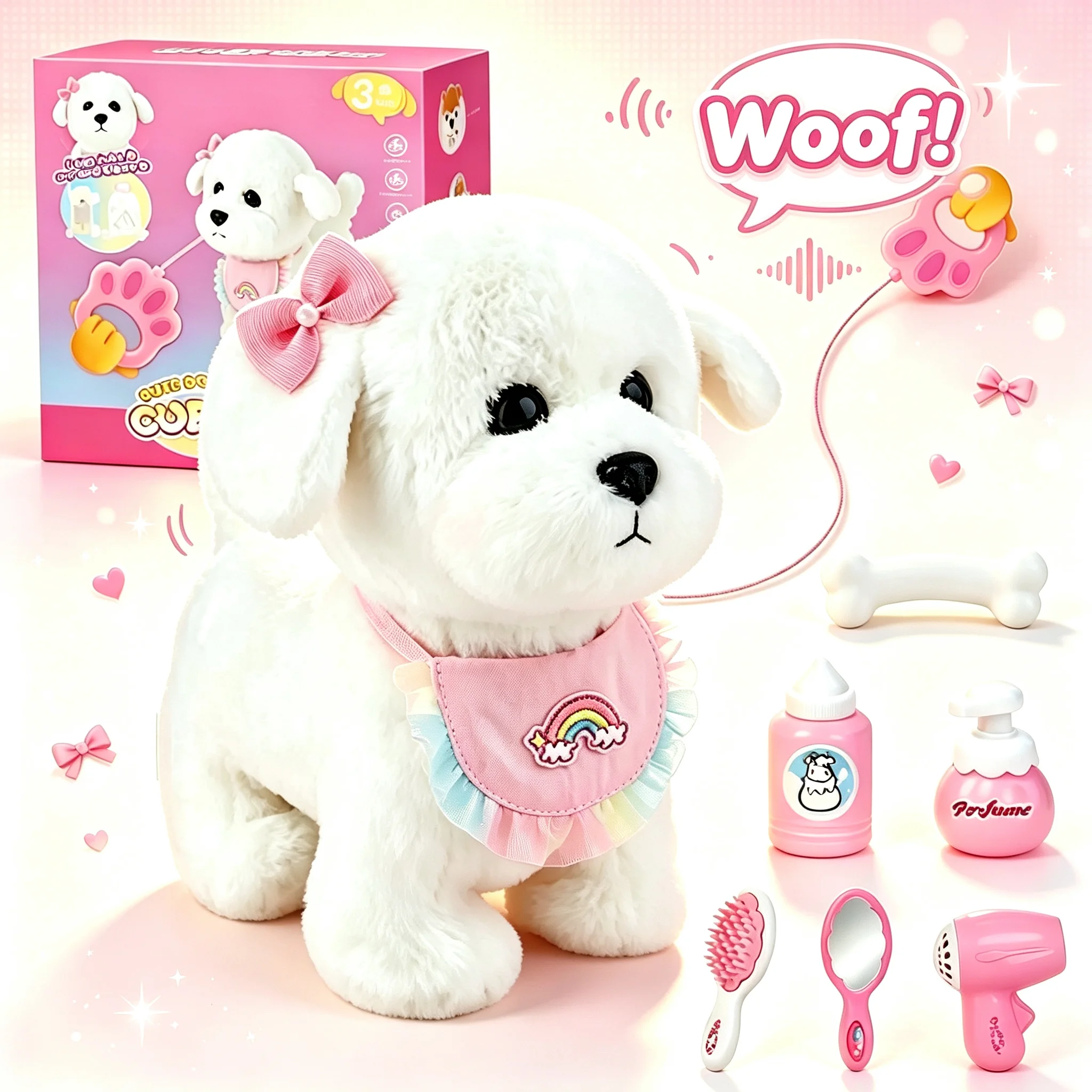 歩く-吠えるインタラクティブなぬいぐるみ子犬のおもちゃ、リード付き子供用ウォーキングドッグおもちゃ、リモコン、3歳以上の女の子-男の子ギフト