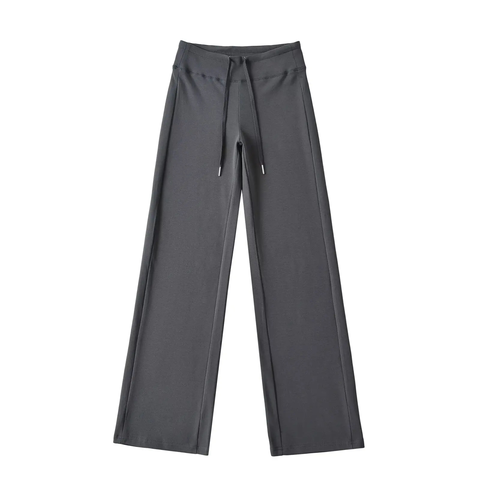 하이웨이스트 스트레이트 니트 와이드 팬츠 여성용 봄 가을 드로스트링 슬리밍 캐주얼 롱 팬츠