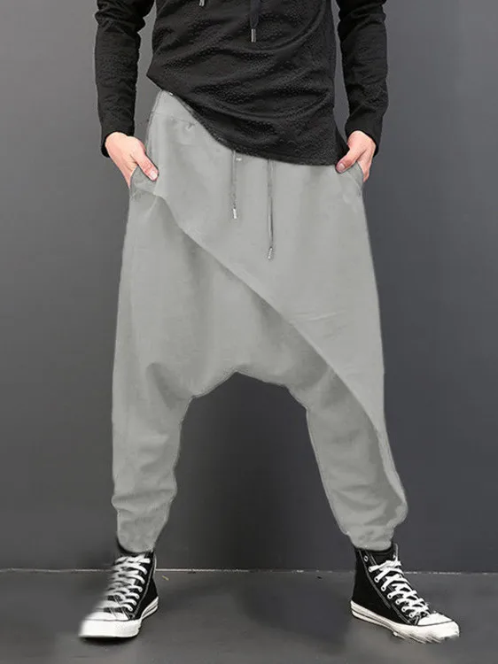 

Loose Men's Trousers with Foot Ties Low Waist Baggy Cuffed Pants Youthful Spring Autumn Wear Resistant Polyester Fabric