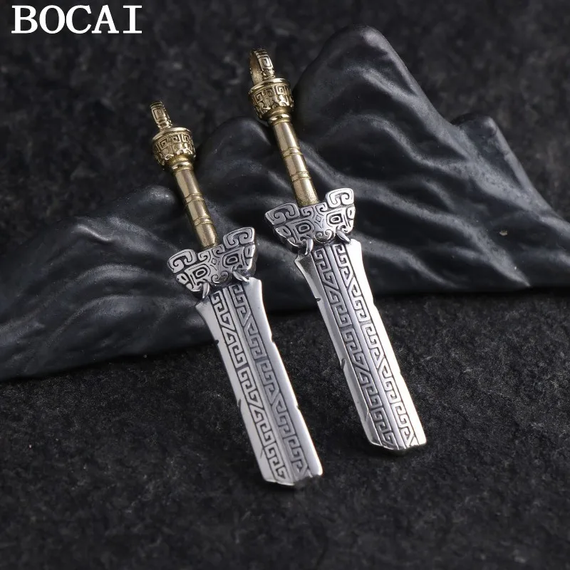 

BOCAI новый кулон из чистого серебра S925 в стиле ретро с инкрустацией медным сломанным мечом, привлекающий богатство и глотонию
