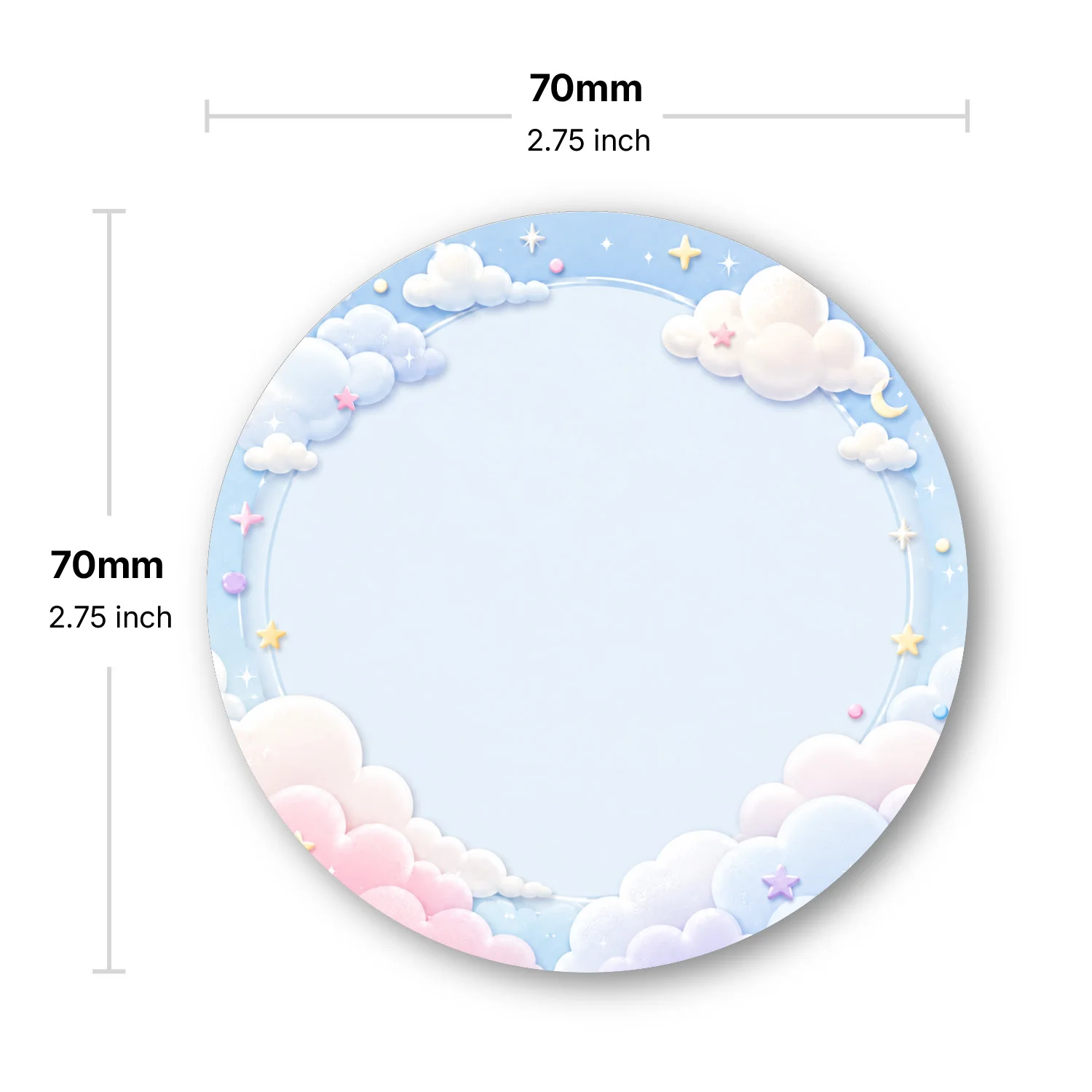 2PCS Dreamy Cloud Round Sticky Notes 100 Sheets Pastel Sky Star Moon Memo Pads Writing Reminder Notes Office School Stationery
